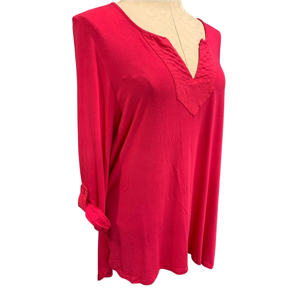 XL Cable & Gauge Womens Hot Pink Shirt Soft Tunic Roll Tab Sleeves